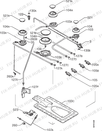 Взрыв-схема плиты (духовки) Rex RC6GA - Схема узла Functional parts 267